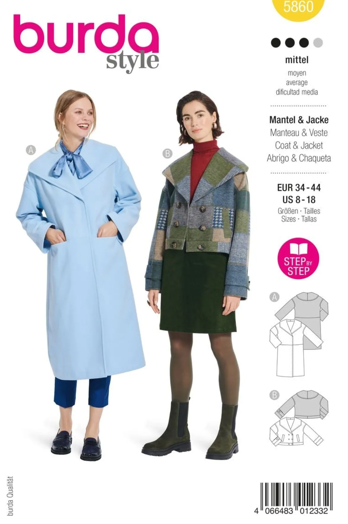 Burda Schnittmuster 5860 Damen Mantel Jacke