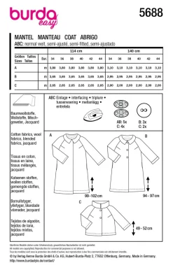 Burda Schnittmuster 5688 Damen Mantel