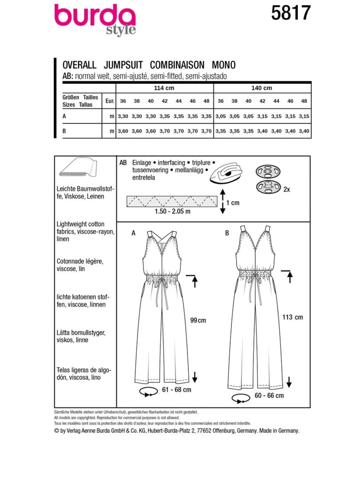 Burda Schnittmuster 5817 Damen Overall Jumpsuit
