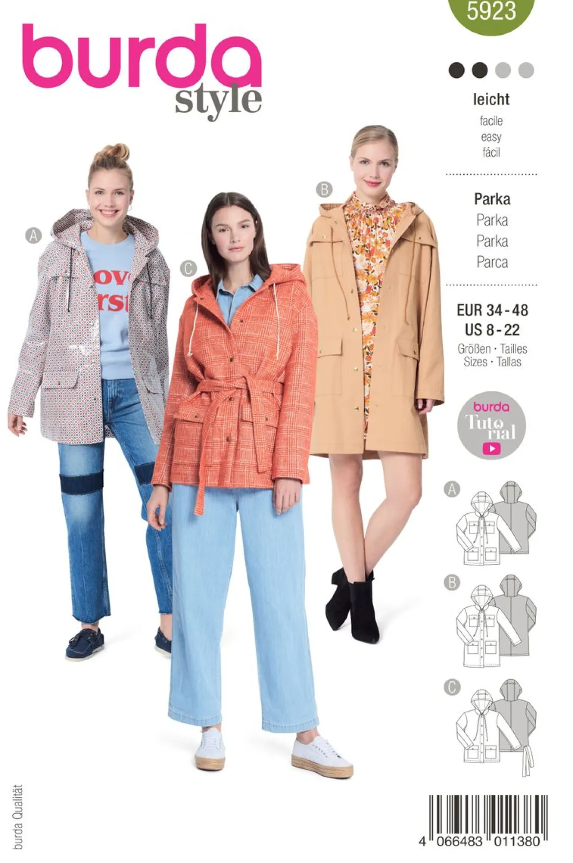 Burda Schnittmuster 5923 Damen Parka
