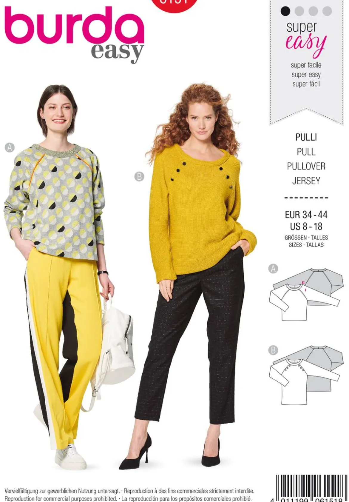 Burda Schnittmuster 6151 Damen Pulli