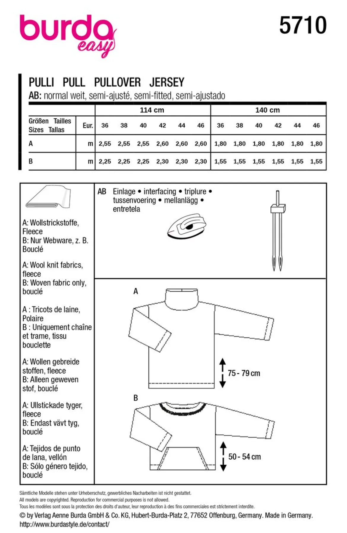 Burda Schnittmuster 5710 Damen Pulli