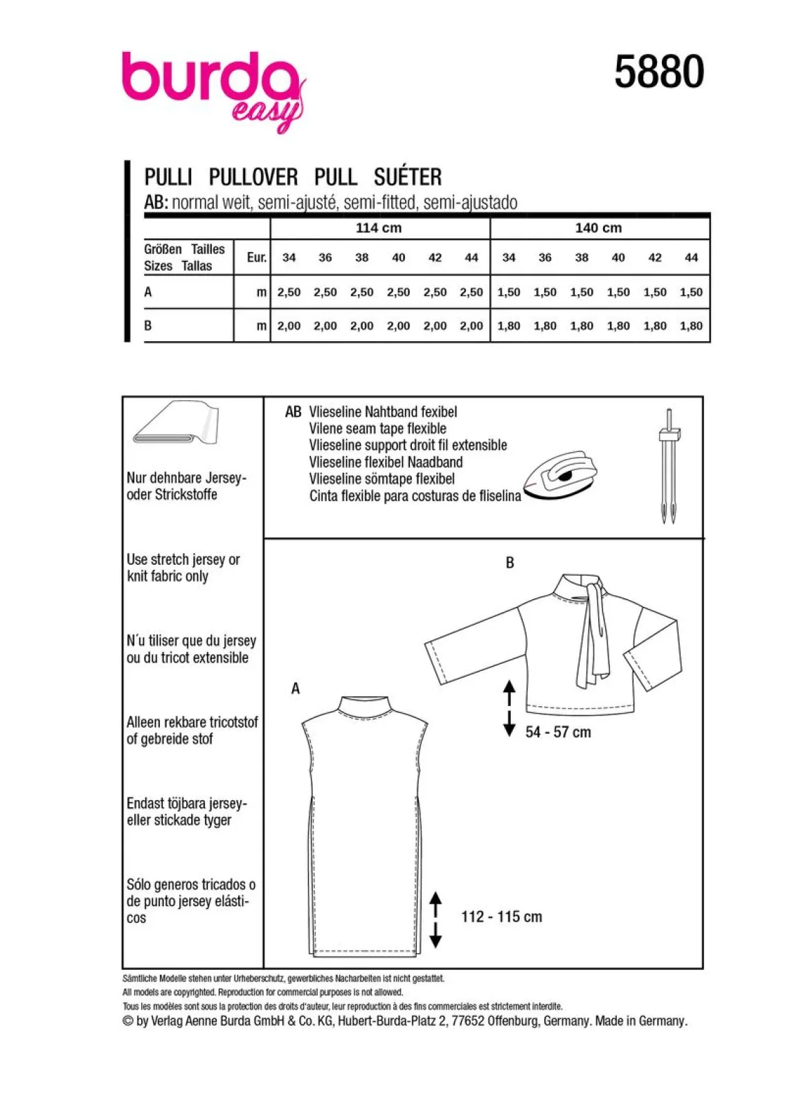 Burda Schnittmuster 5880 Damen Pulli