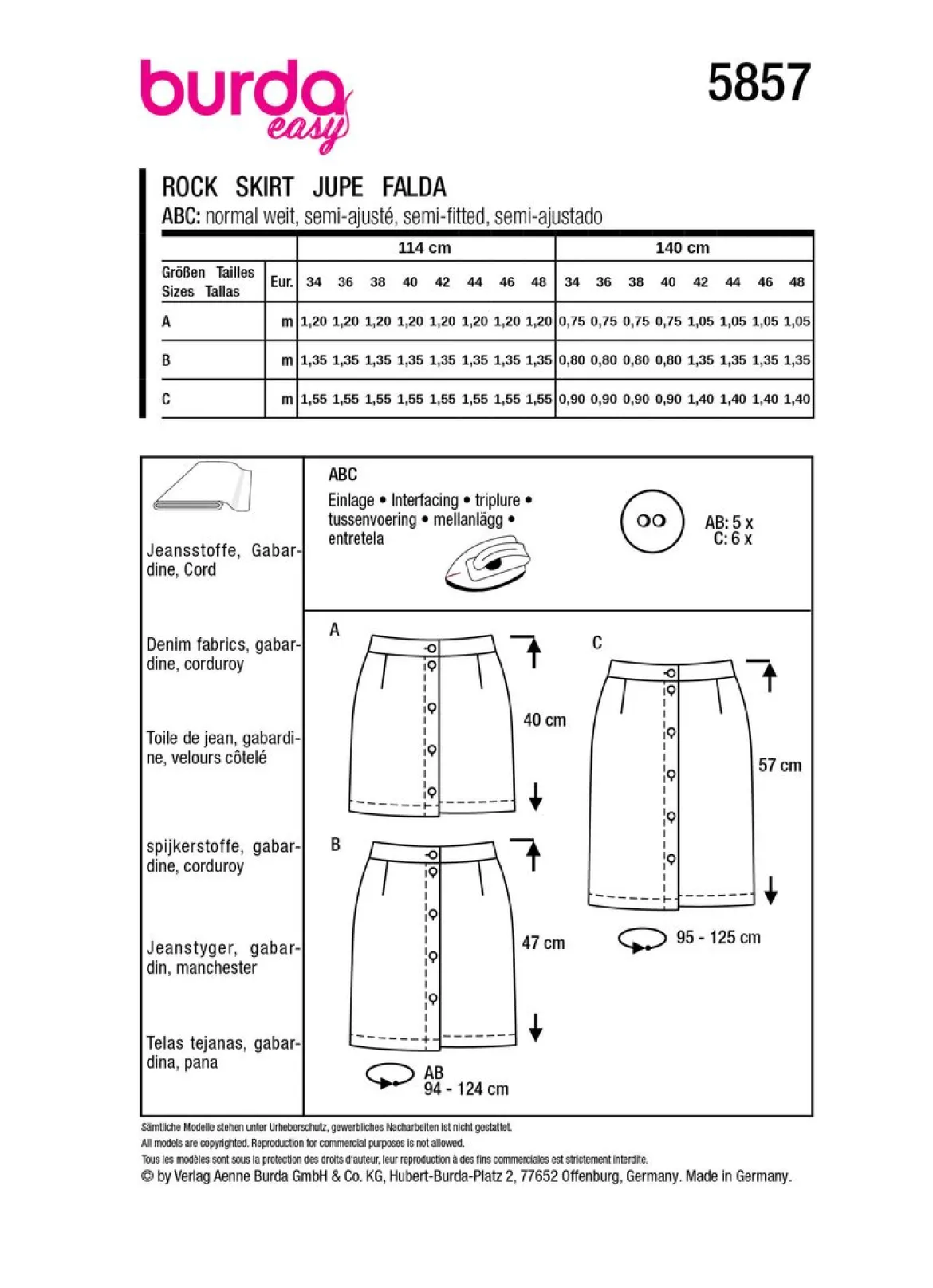 Burda Schnittmuster 5857 Damen Rock