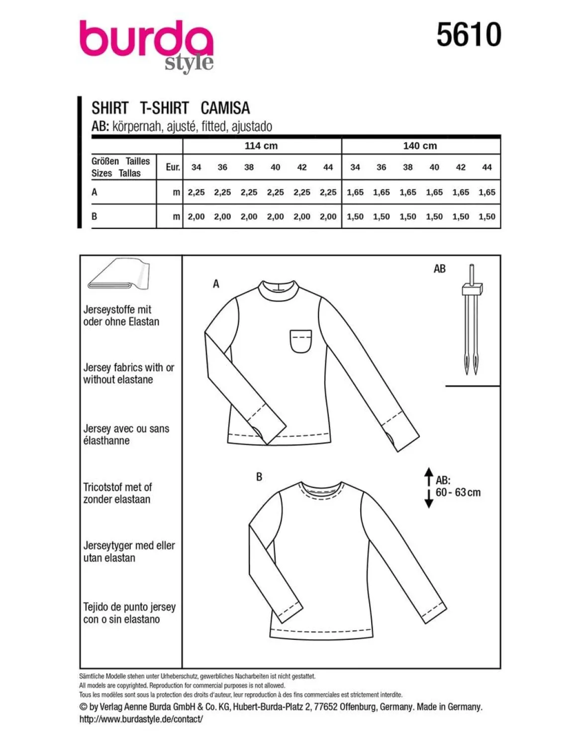 Burda Schnittmuster 5610 Damen Shirt