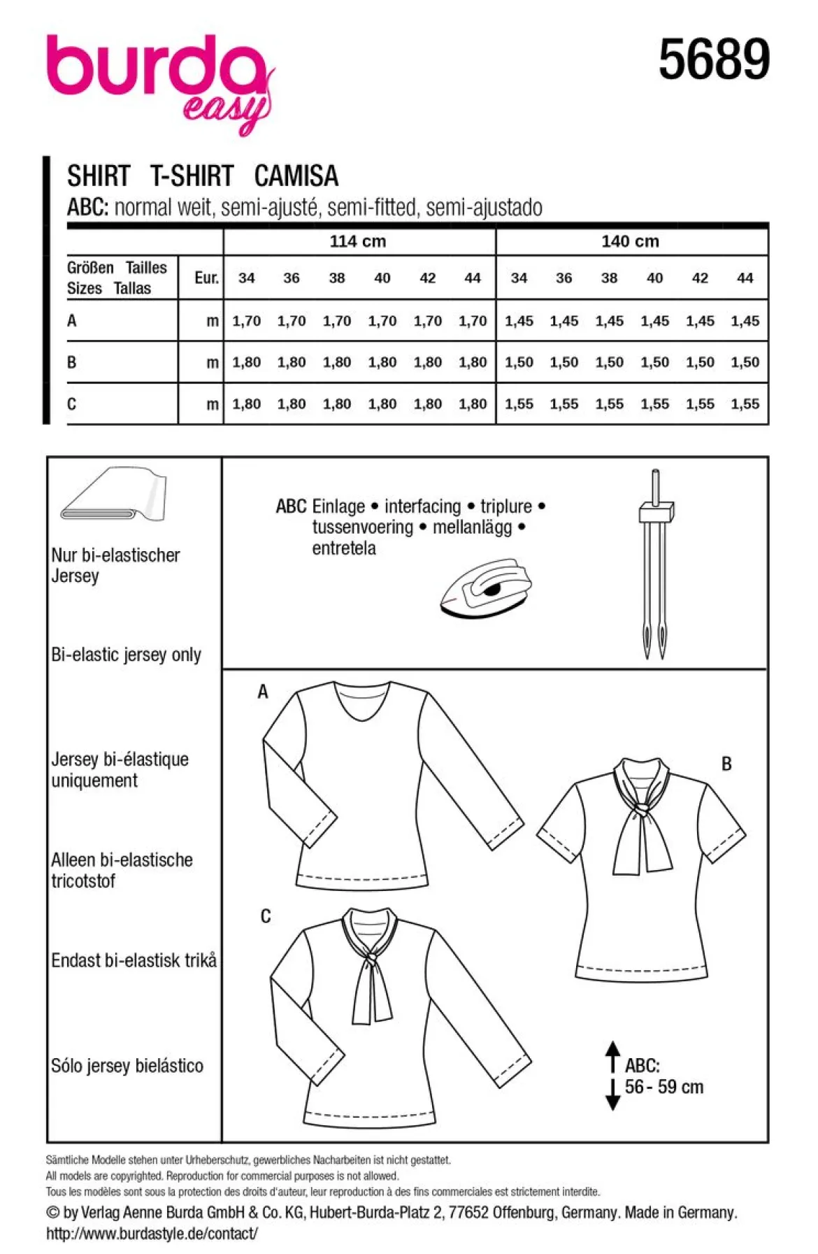 Burda Schnittmuster 5689 Damen Shirt