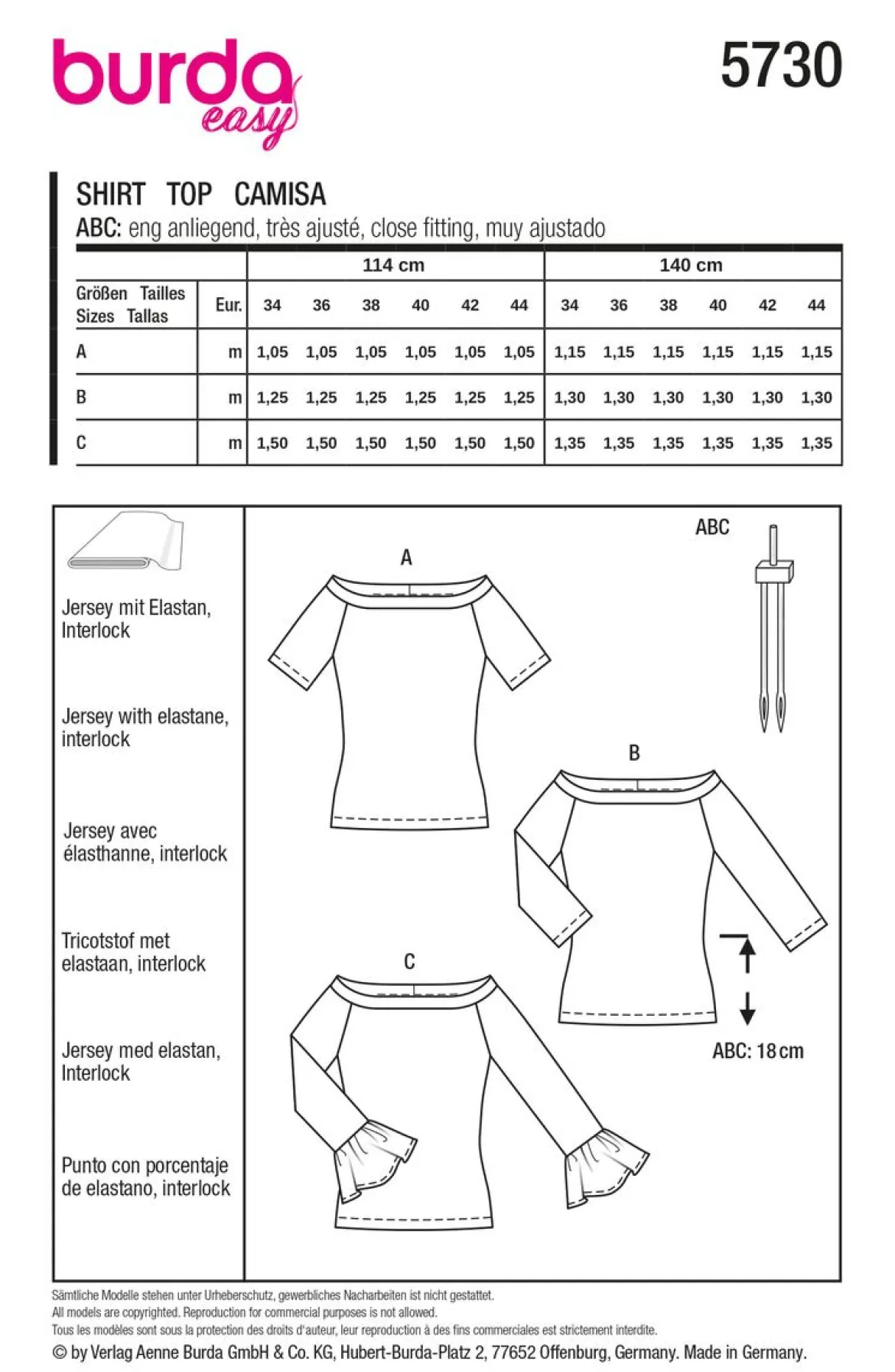 Burda Schnittmuster 5730 Damen Shirt