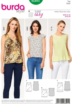 Burda Schnittmuster 6501 Damen Top Größe 34-46