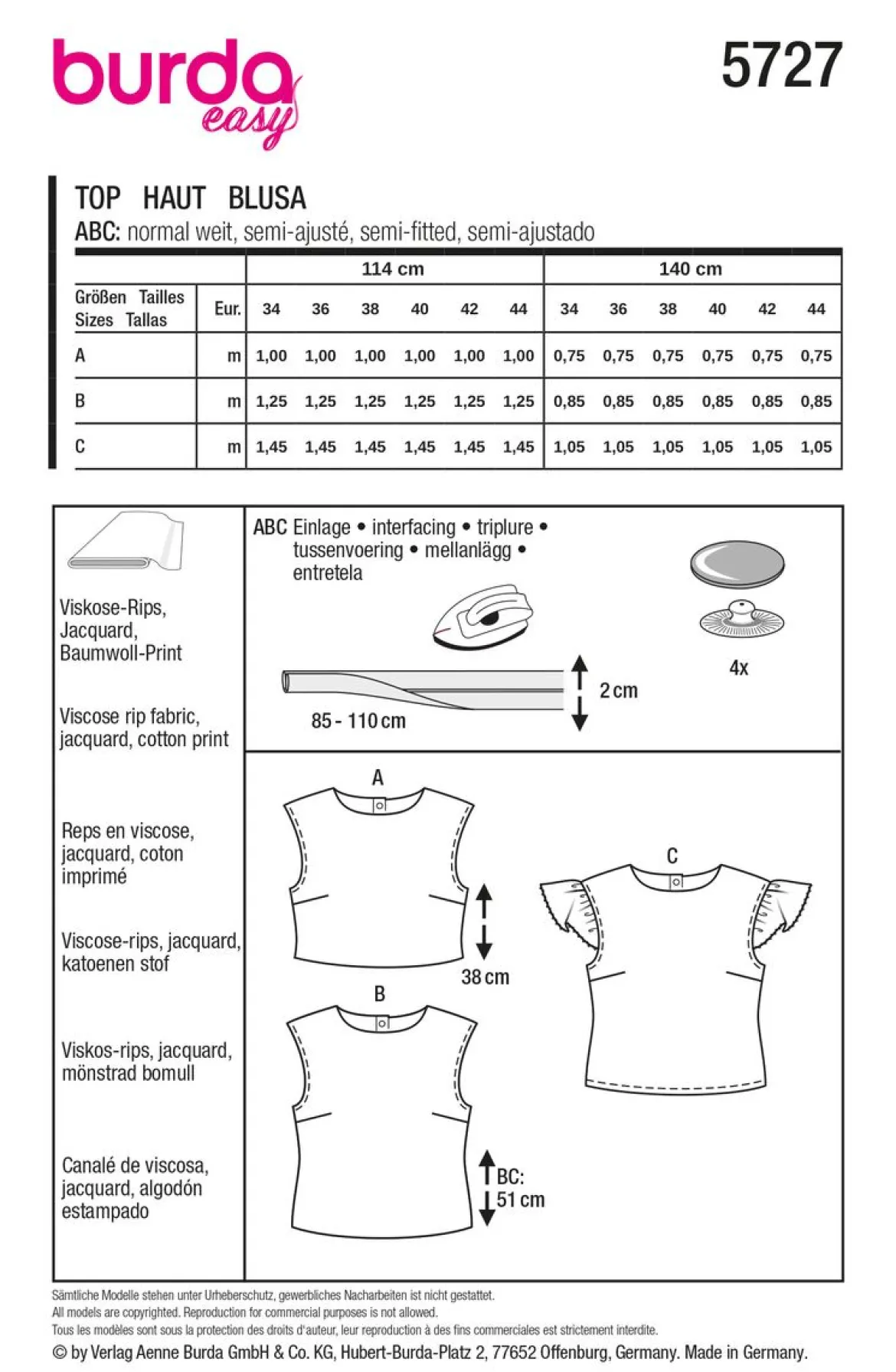 Burda Schnittmuster 5727 Damen Top
