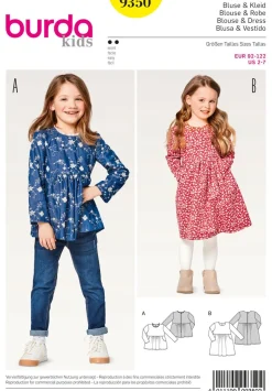 Burda Schnittmuster 9350 Kinder Bluse & Kleid Größe 92-122