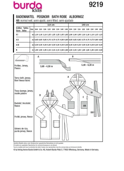 Burda Schnittmuster 9219 Kinder Bademantel