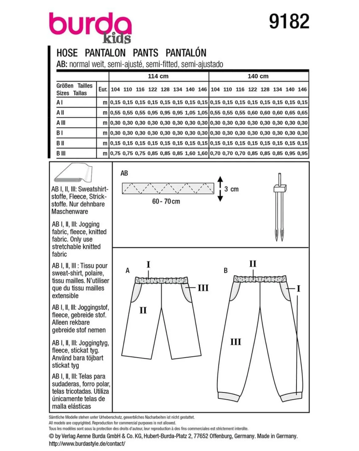 Burda Schnittmuster 9182 Kinder Hose & Shorts