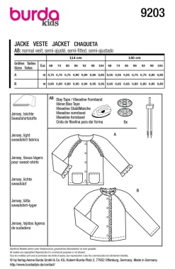 Burda Schnittmuster 9203 Kinder Jacke