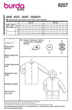 Burda Schnittmuster 9207 Kinder Jacke