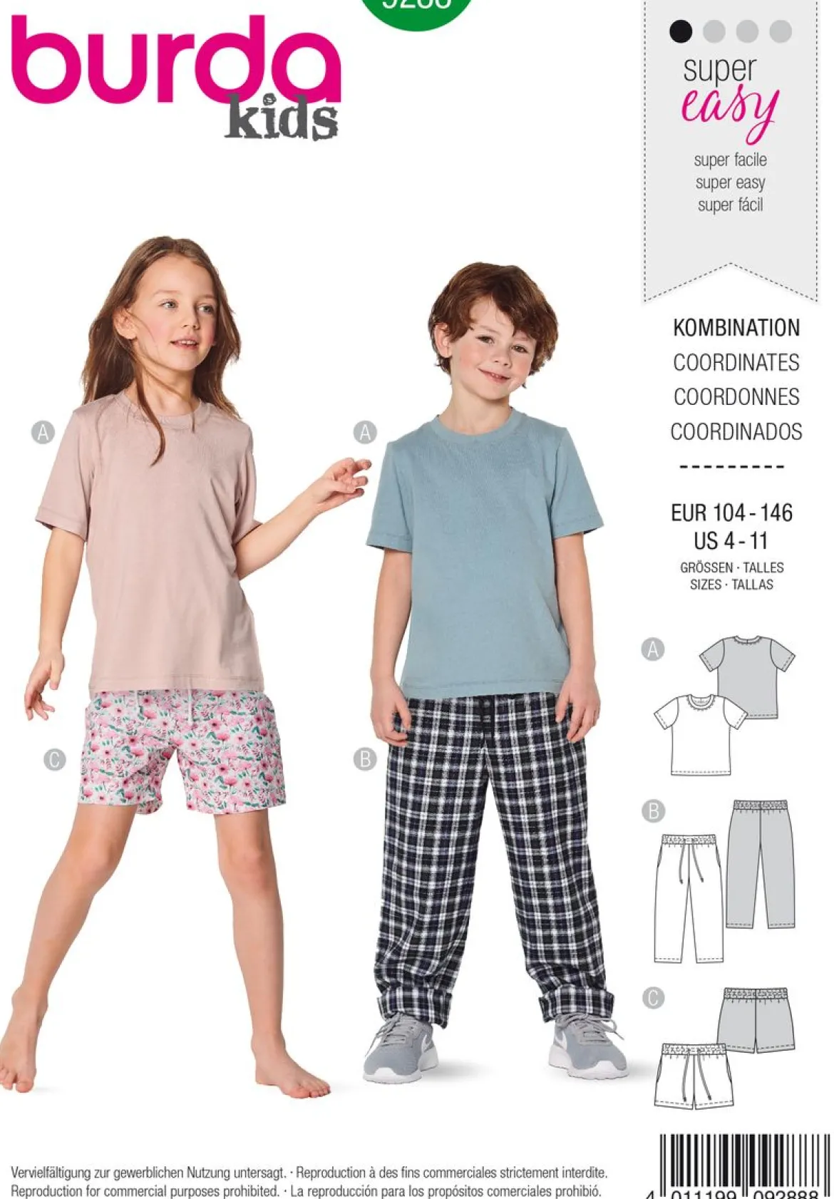 Burda Schnittmuster 9288 Kinder Kombination Schlafanzug