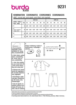 Burda Schnittmuster 9231 Kinder Kombination