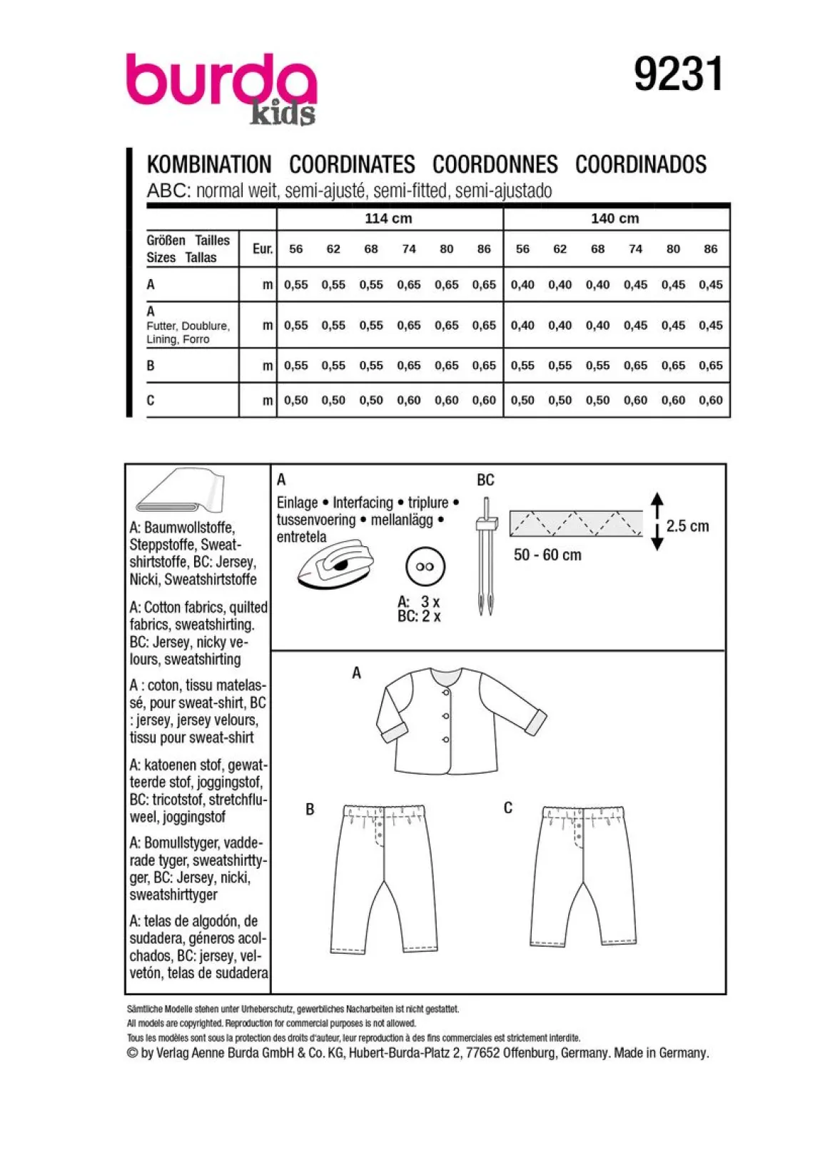 Burda Schnittmuster 9231 Kinder Kombination