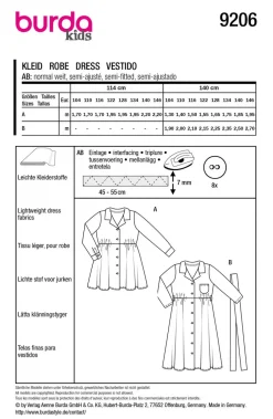 Burda Schnittmuster 9206 Kinder Kleid