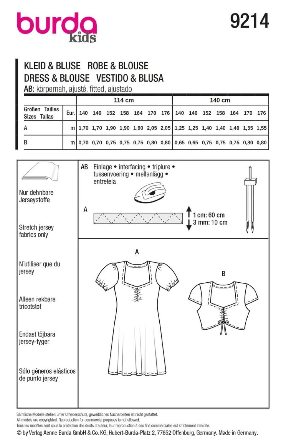 Burda Schnittmuster 9214 Kinder Kleid & Bluse
