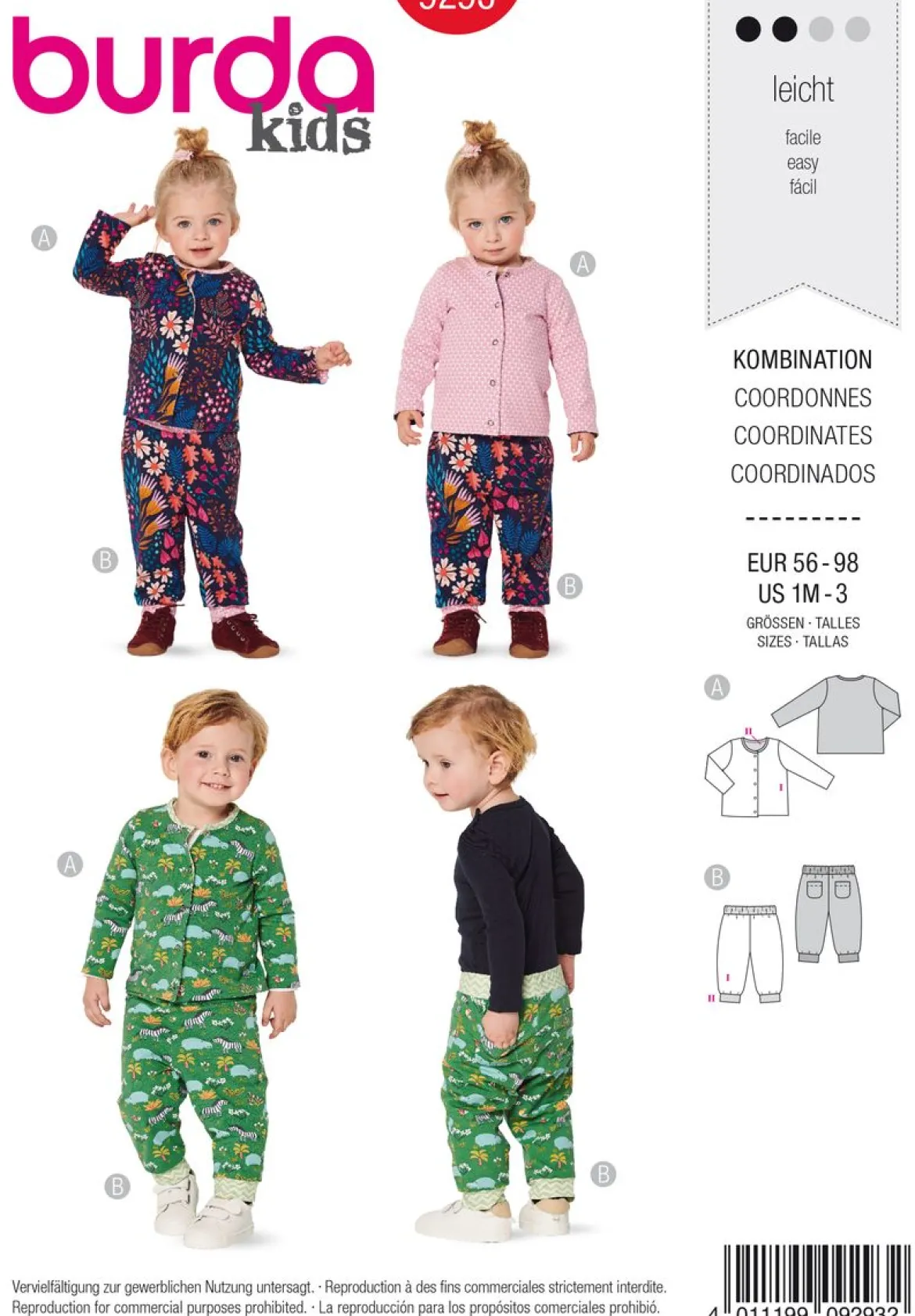 Burda Schnittmuster 9293 Kinder Kombination Hose & Jacke