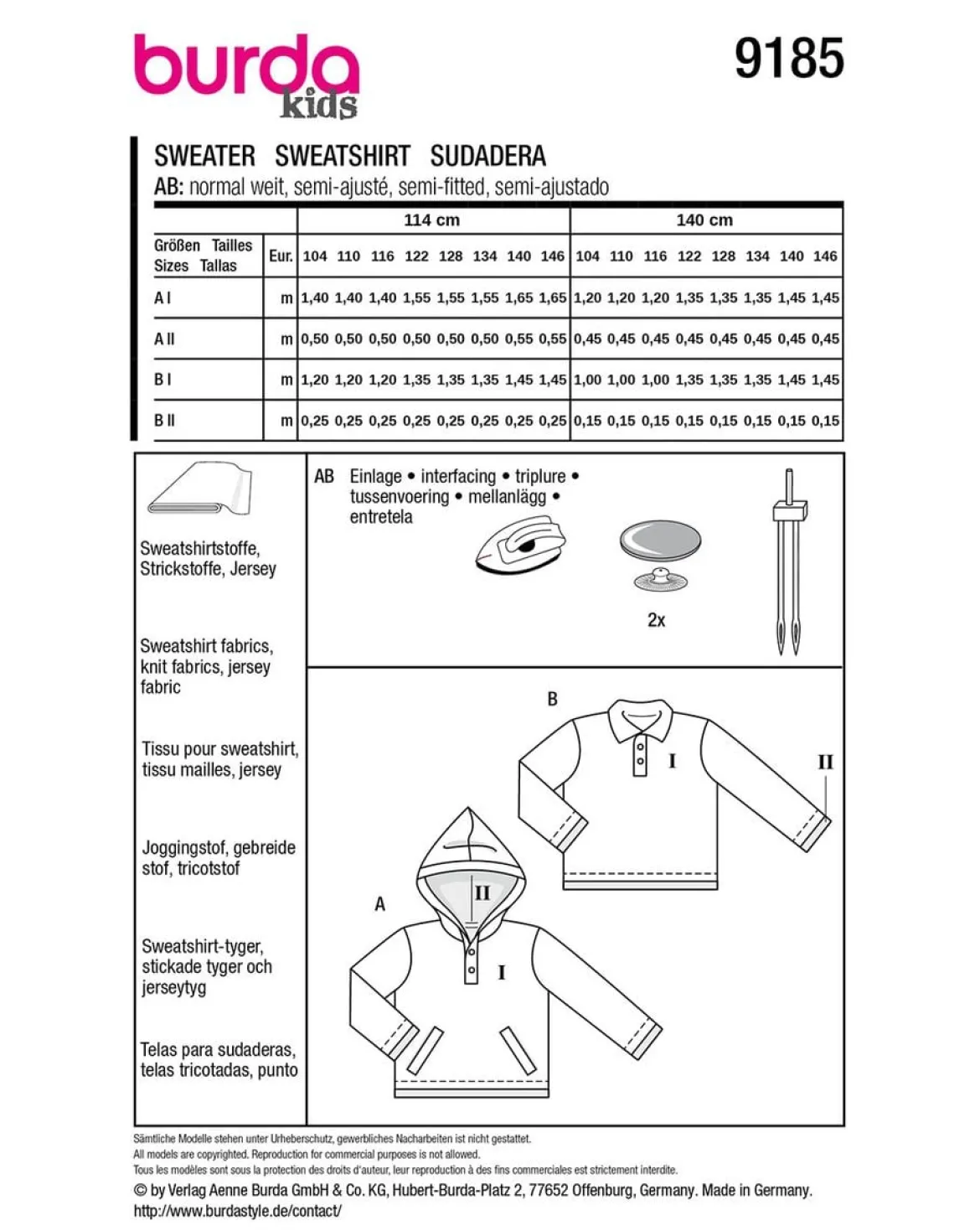 Burda Schnittmuster 9185 Kinder Pullover