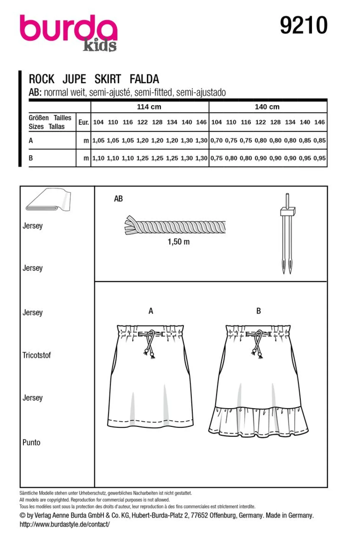 Burda Schnittmuster 9210 Kinder Rock