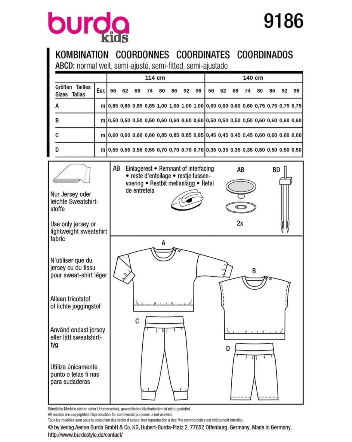 Burda Schnittmuster 9186 Kinder Shirt & Hose