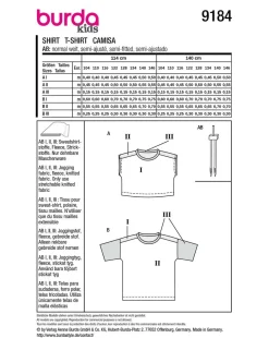 Burda Schnittmuster 9184 Kinder T-Shirt