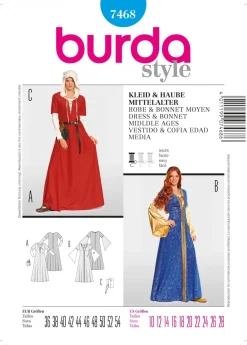 Burda Schnittmuster 7468 Kleid Haube Mittelalter