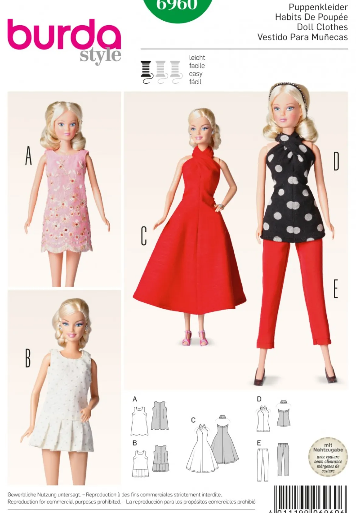 Burda Schnittmuster 6960 Puppenkleider