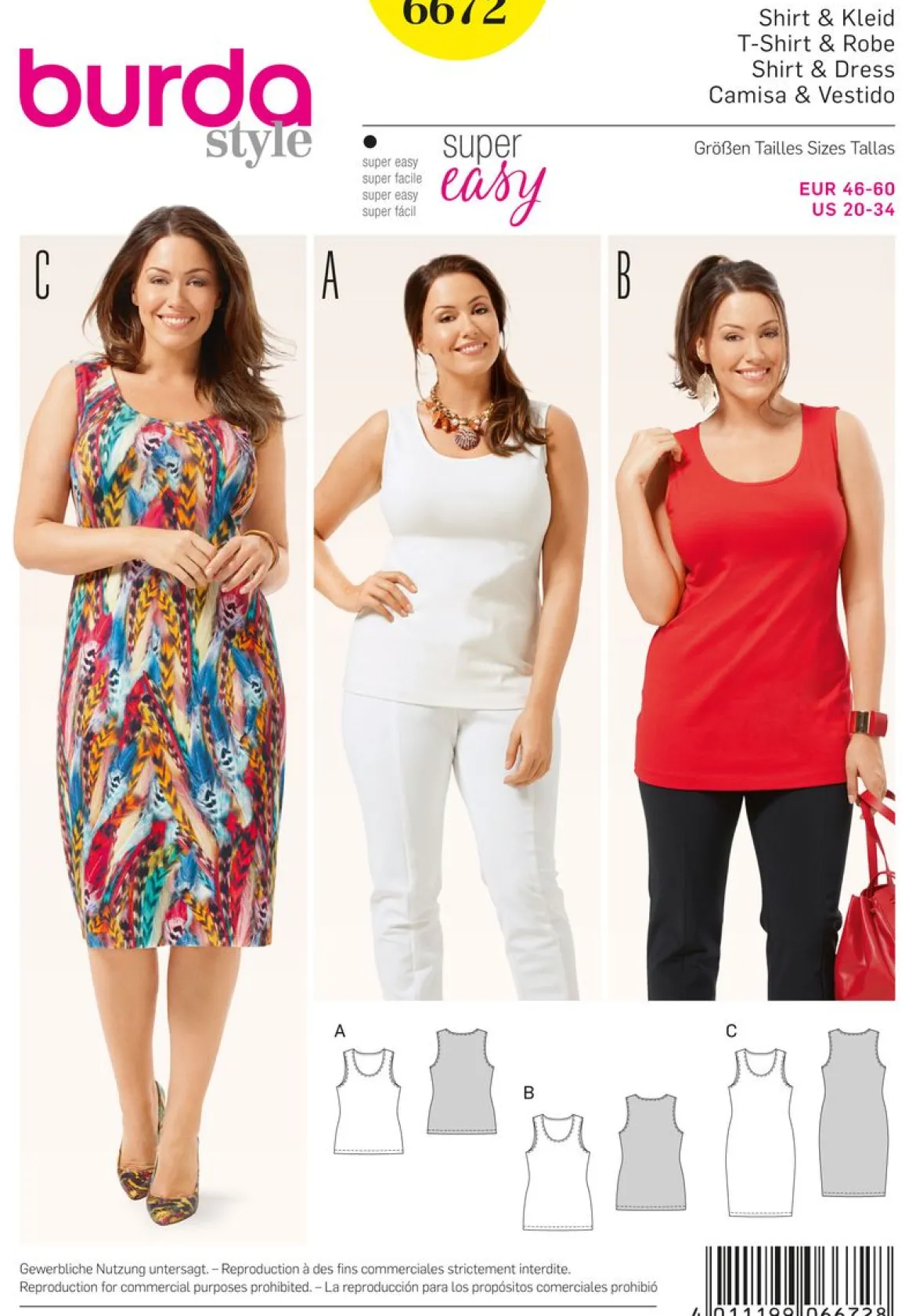 Burda Schnittmuster 6672 Shirt, Kleid