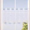 Cafehausgardine Schlaufen Leinenstruktur bestickt Blumen mit Häkelborte 45x120cm