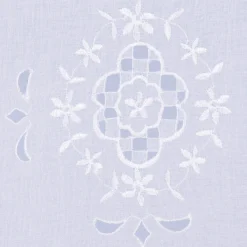 Cafehausgardine Schlaufen Leinenstruktur bestickt Blumen mit Häkelborte 45x120cm
