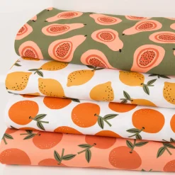 Canvas Baumwollstoff Orangen weiß orange 138cm Stoffbreite