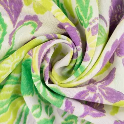 Chiffon Blumen Papagei grün gelb lila 1,49m Breite