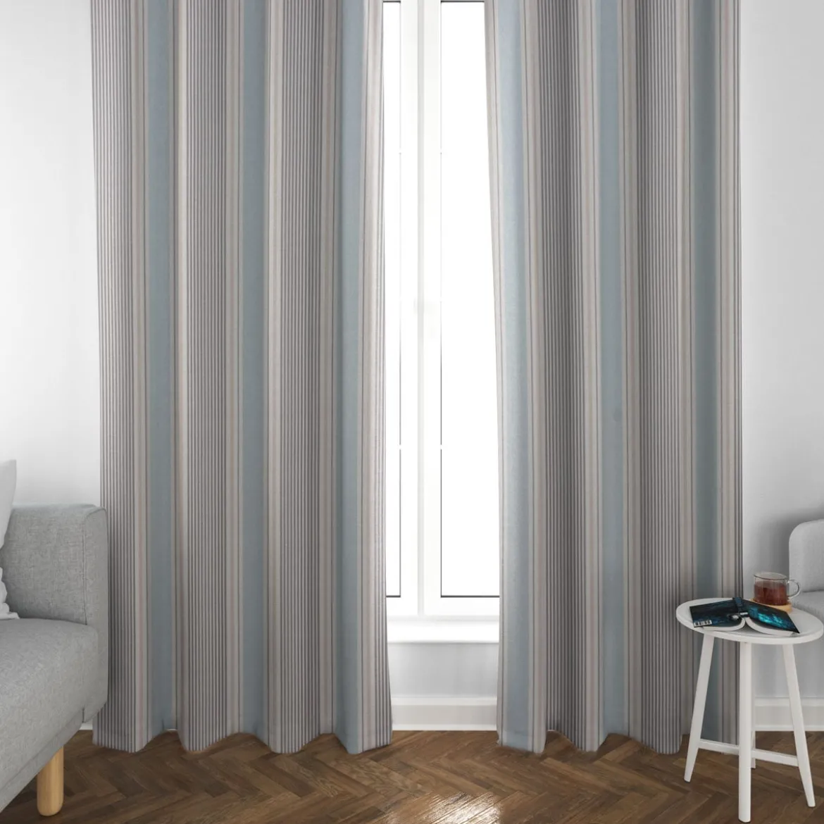 Clarke & Clarke STUDIO G Baumwollstoff Streifen Mineral blau grau 138cm Breite