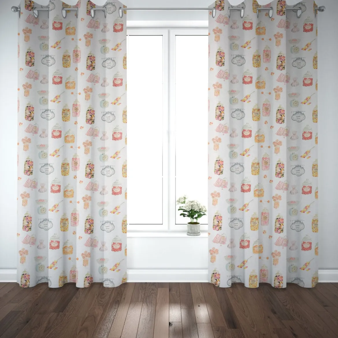 Clarke & Clarke STUDIO G Digitaldruck Süßigkeiten Bonbons Candyshop ecru multi 138cm Breite
