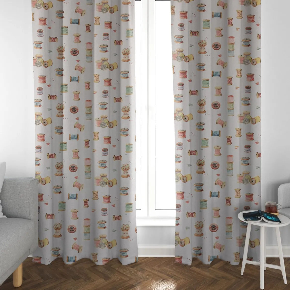 Clarke & Clarke STUDIO G Digitaldruck Nähen Nähaccessoires ecru multi 138cm Breite