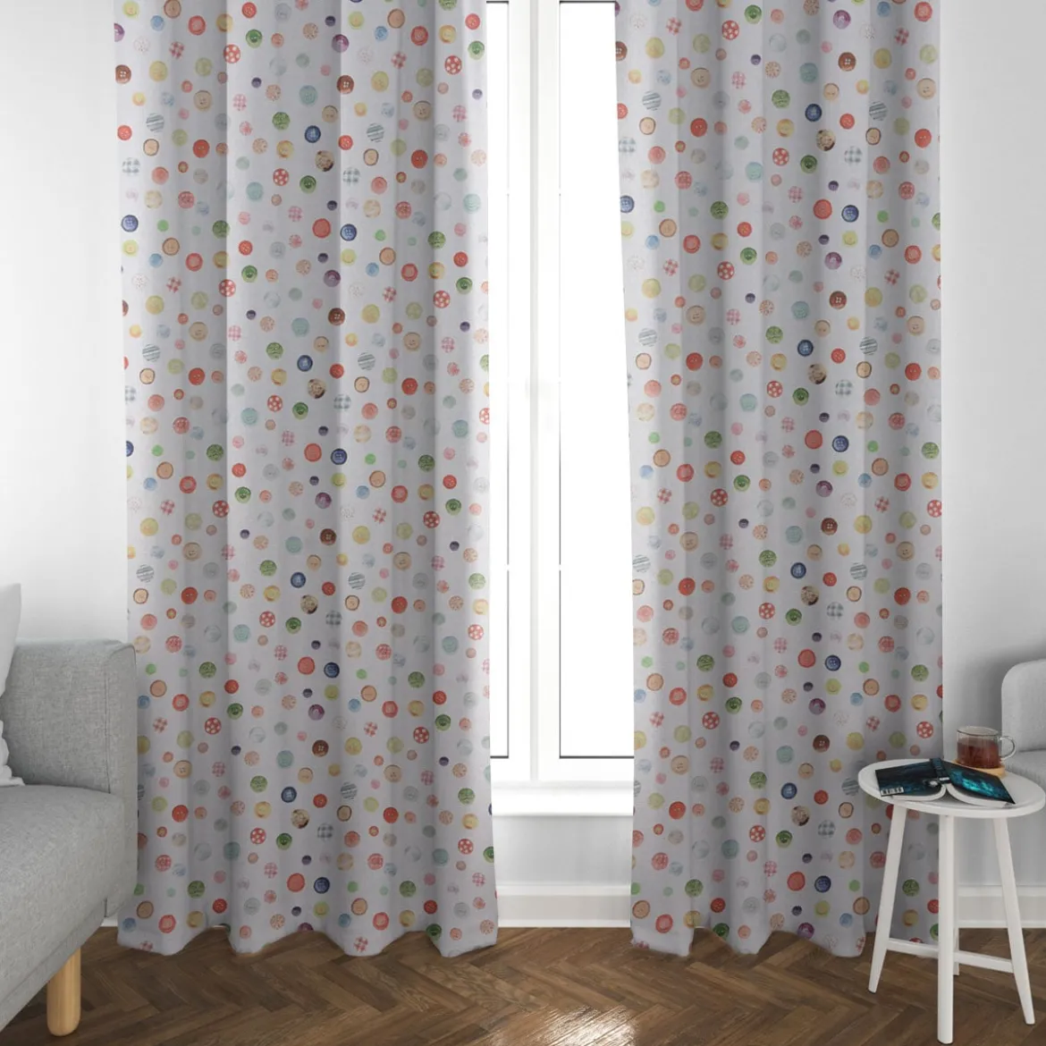 Clarke & Clarke STUDIO G Digitaldruck Nähen Knöpfe ecru multi 138cm Breite