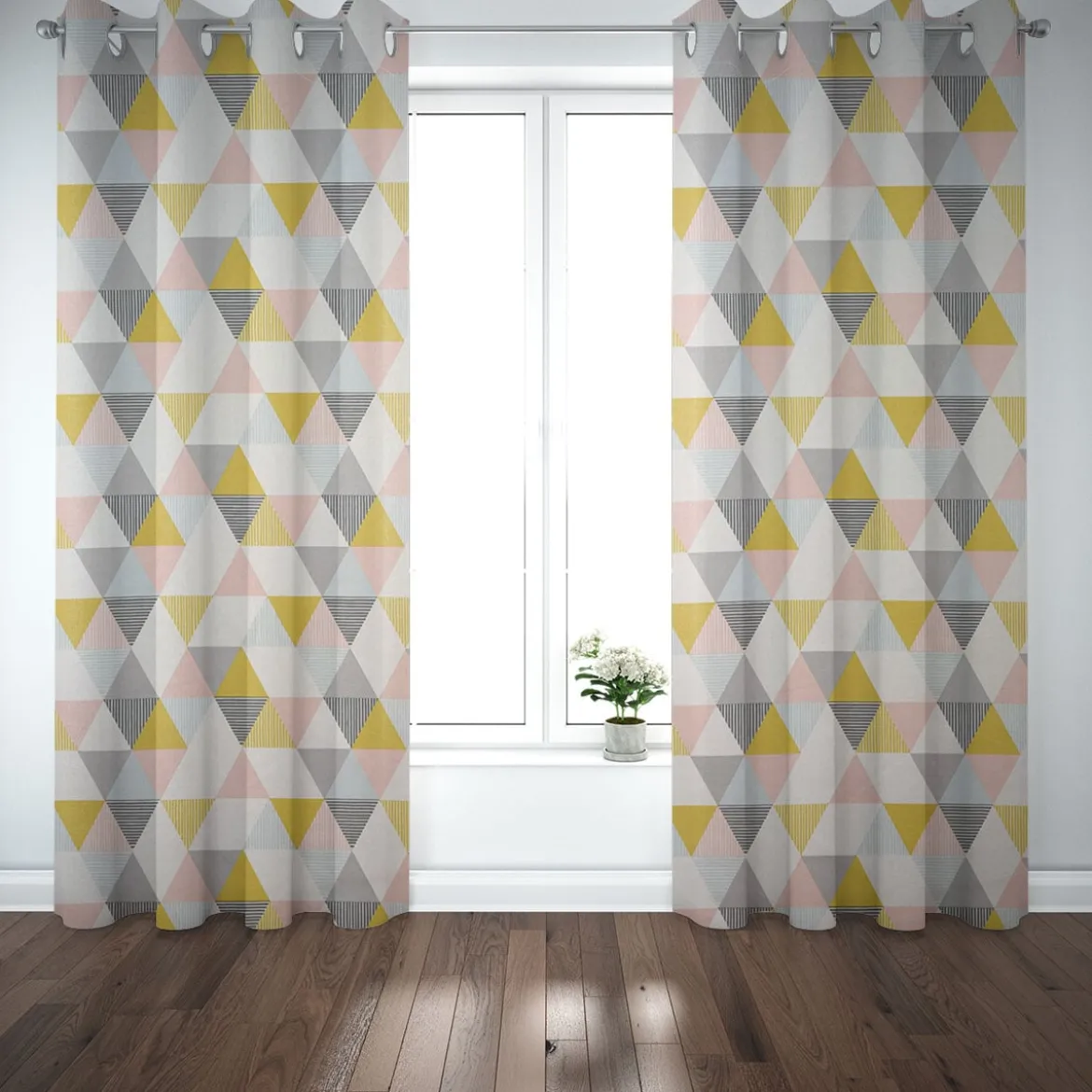 Clarke & Clarke STUDIO G Englischer Dekostoff Baumwollstoff Polsterstoff Brio Dreiecke Sorbet rosa senf blau grau 138cm Breite