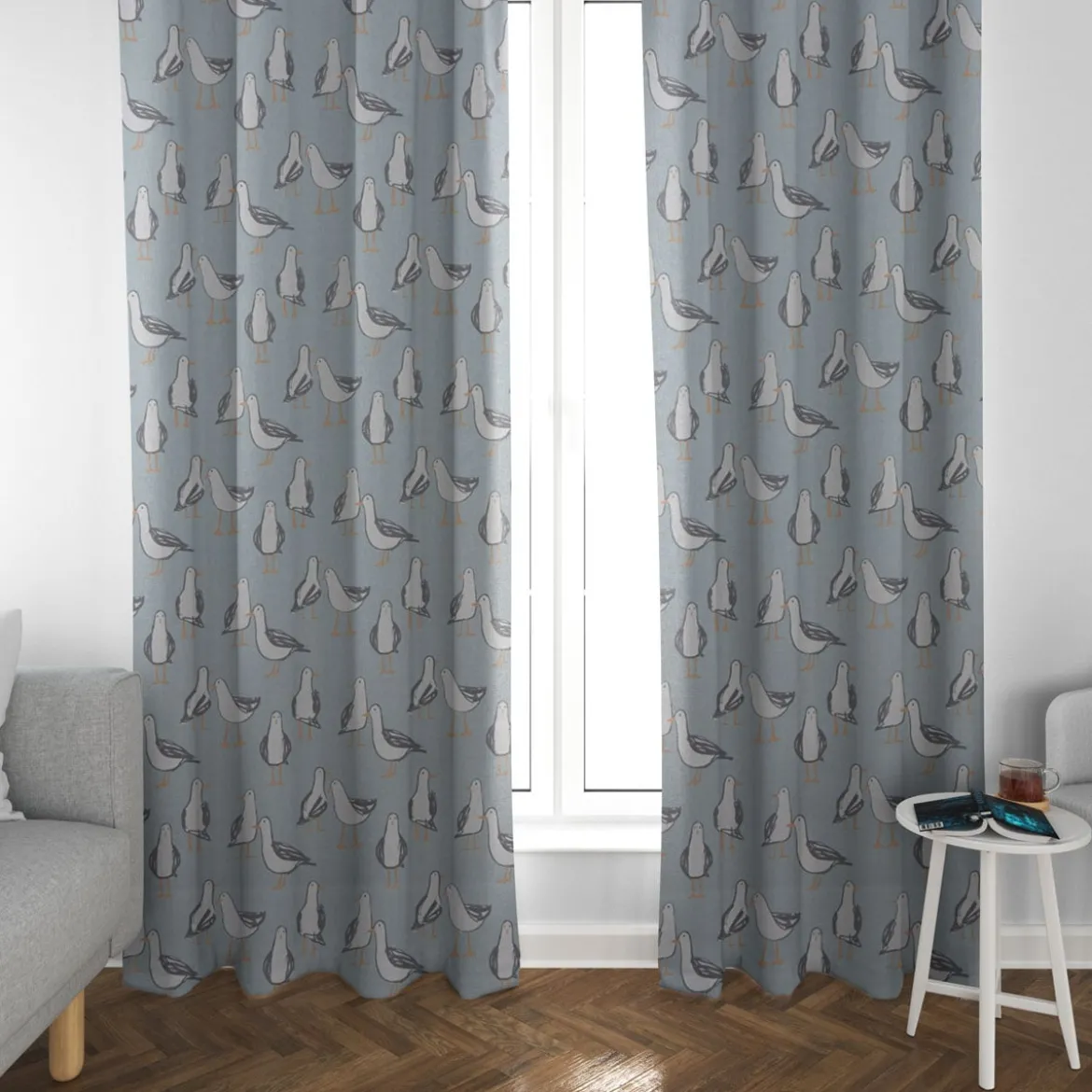 Clarke & Clarke STUDIO G Englischer Dekostoff Baumwollstoff Halbpanama Polsterstoff Möwen blau 138cm Breite