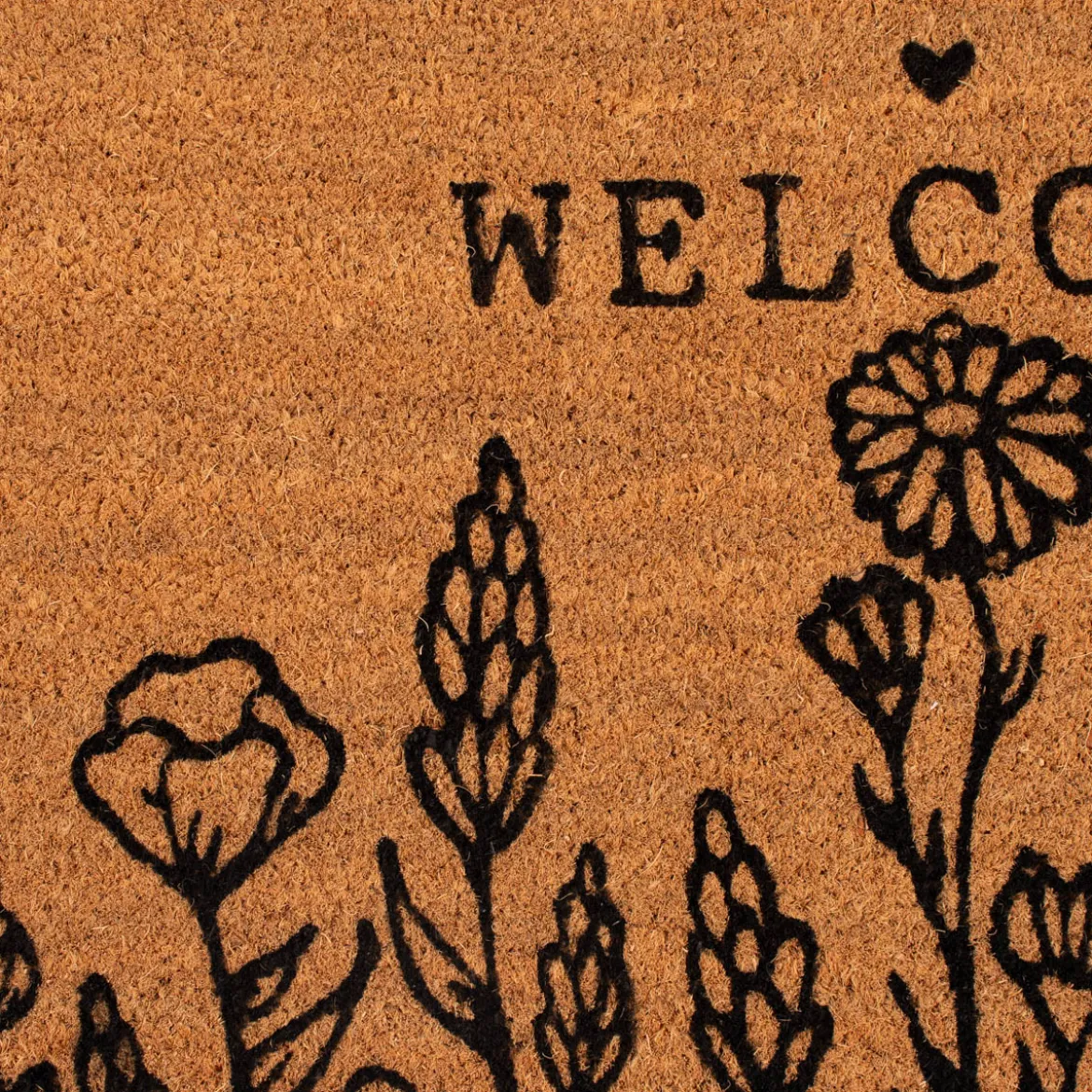 Clayre & Eef Fußmatte Welcome Wiesenblumen Kokosnussfaser Kunststoff natur schwarz 75x45x1cm