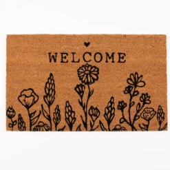Clayre & Eef Fußmatte Welcome Wiesenblumen Kokosnussfaser Kunststoff natur schwarz 75x45x1cm