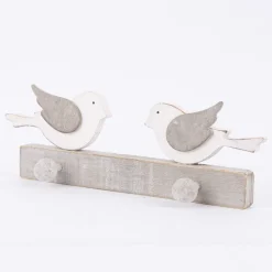 Clayre & Eef Garderobe Spatzenpaar 2 Haken Holz natur weiß 23x4x8cm