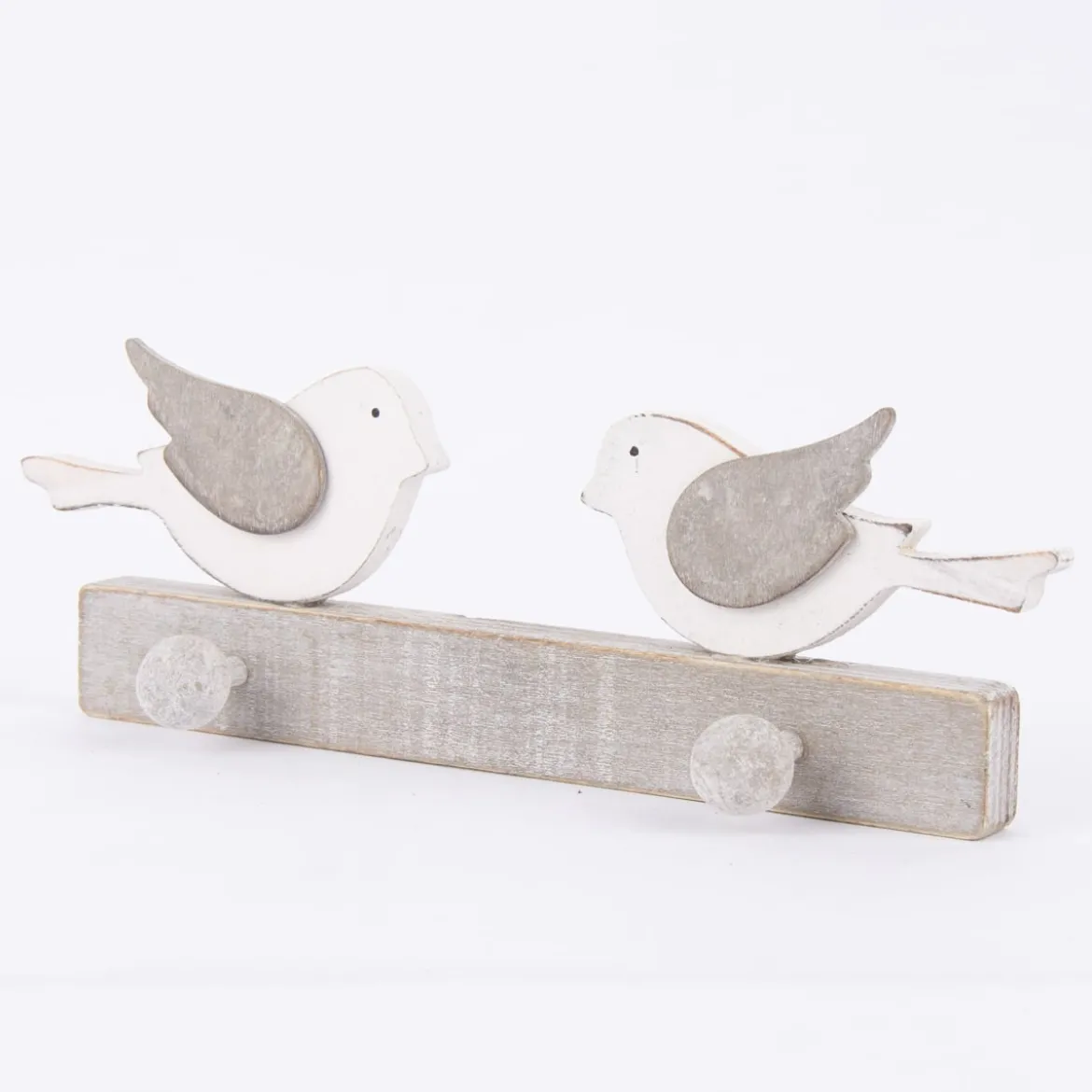 Clayre & Eef Garderobe Spatzenpaar 2 Haken Holz natur weiß 23x4x8cm