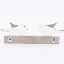 Clayre & Eef Garderobe Spatzenpaar 2 Haken Holz natur weiß 23x4x8cm