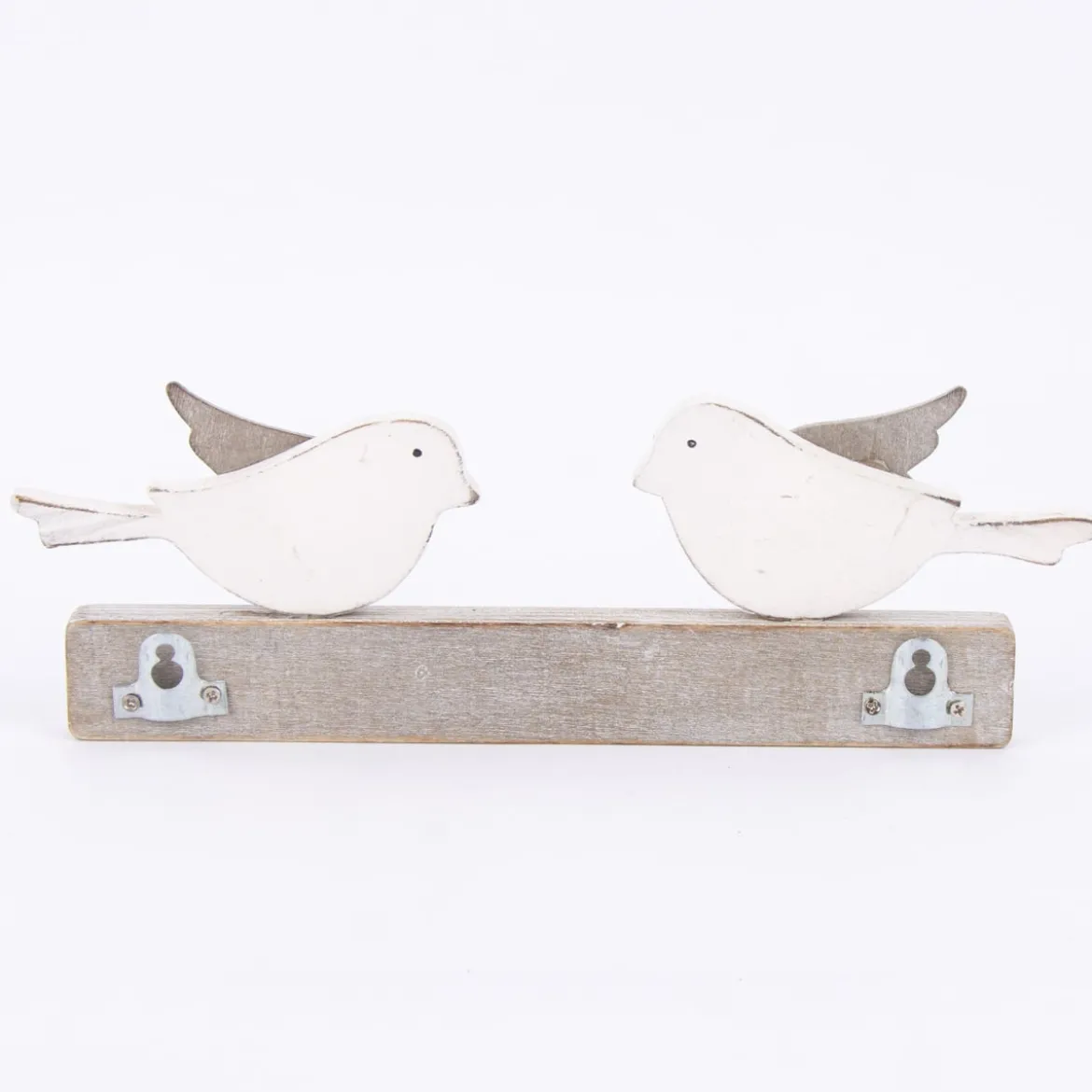Clayre & Eef Garderobe Spatzenpaar 2 Haken Holz natur weiß 23x4x8cm