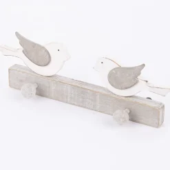 Clayre & Eef Garderobe Spatzenpaar 2 Haken Holz natur weiß 23x4x8cm