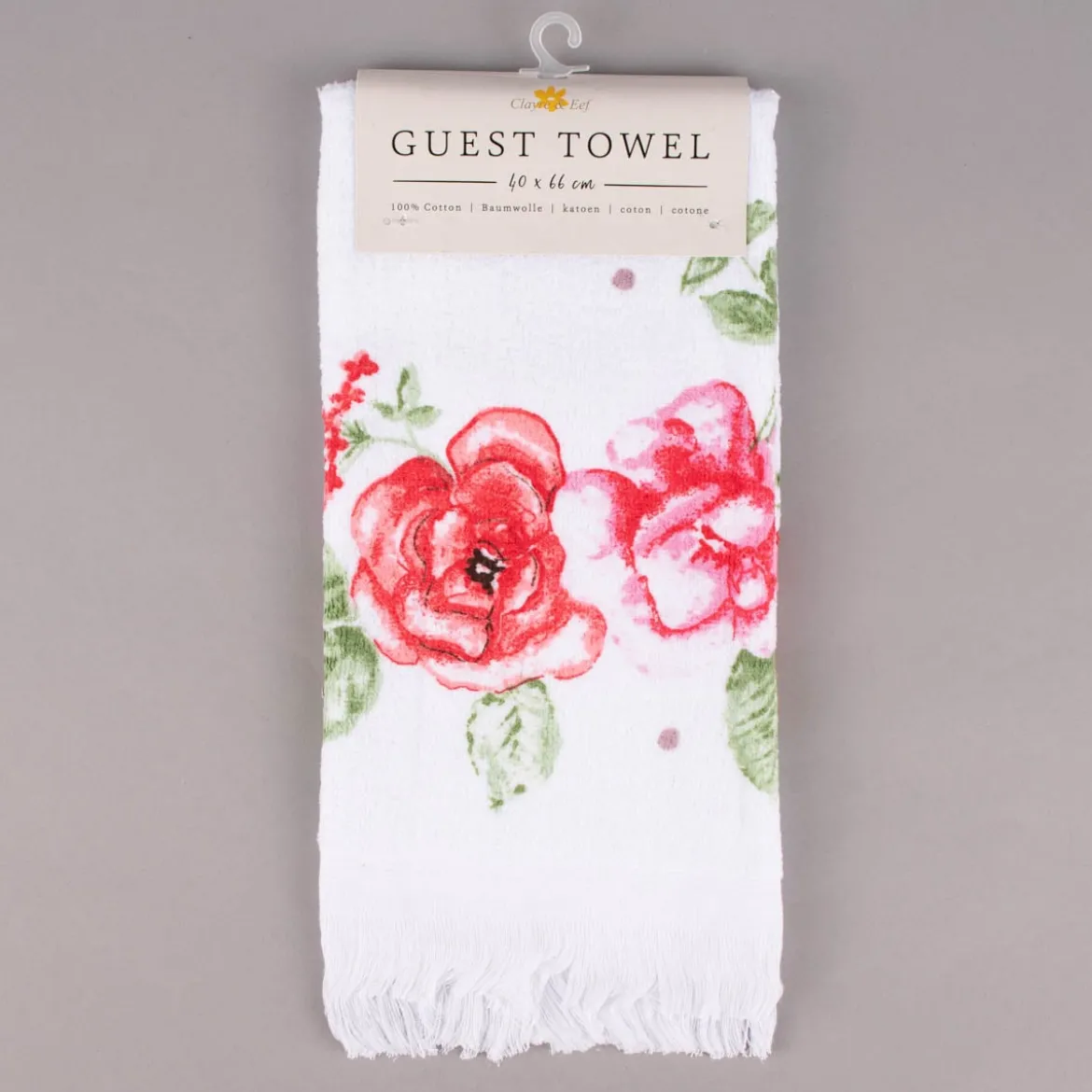 Clayre & Eef Gästehandtuch Rosen weiß rot grün 40x66cm