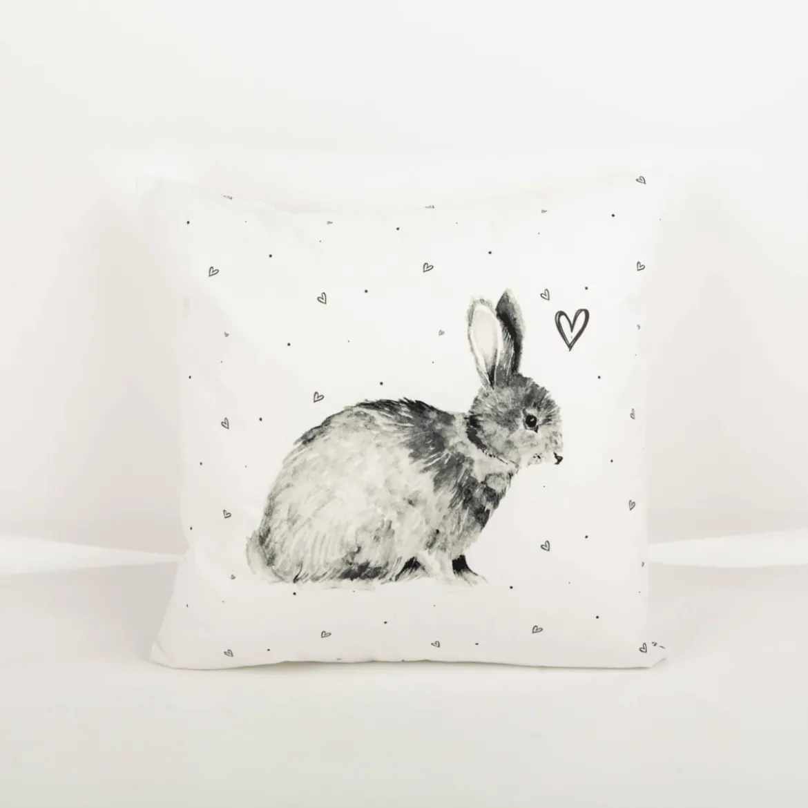 Clayre & Eef Kissenhülle Hase Herzchen weiß schwarz 45x45cm